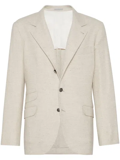 Brunello Cucinelli Linen-wool-silk Single-breasted Blazer In Multicolor