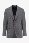 Brunello Cucinelli Herringbone Wool Cashmere Single Breasted Blazer In Blue