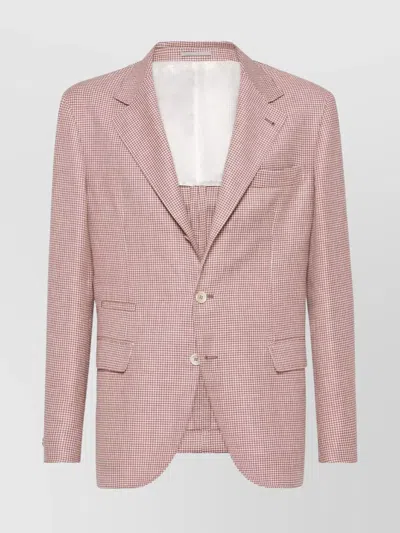 Brunello Cucinelli Single-breasted Houndstooth Jacket With Notch Lapel In White