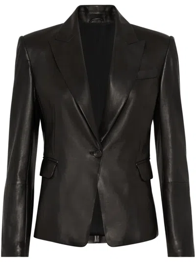 Brunello Cucinelli Single-breasted Leather Blazer In Black