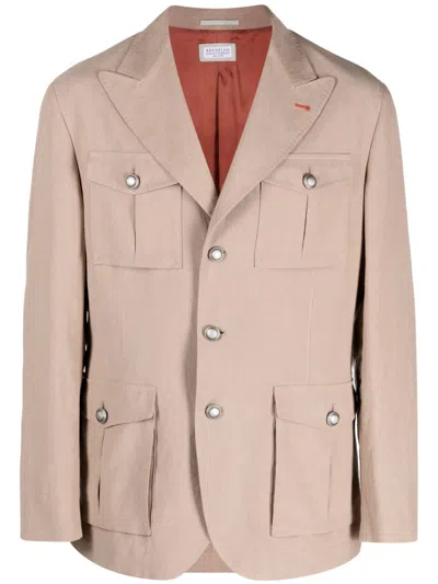 Brunello Cucinelli Single-breasted Linen Blazer In Brown