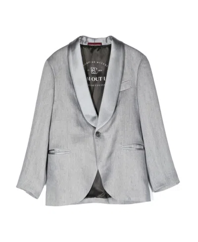 Brunello Cucinelli Single-breasted Linen Blazer In Gray