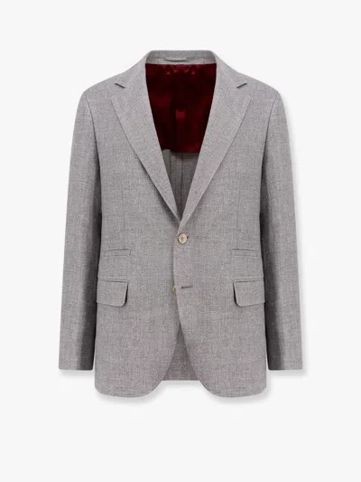 Brunello Cucinelli Single-breasted Linen Blend Blazer In Gray