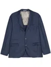 Brunello Cucinelli Single-breasted Linen Blend Blazer In 蓝色