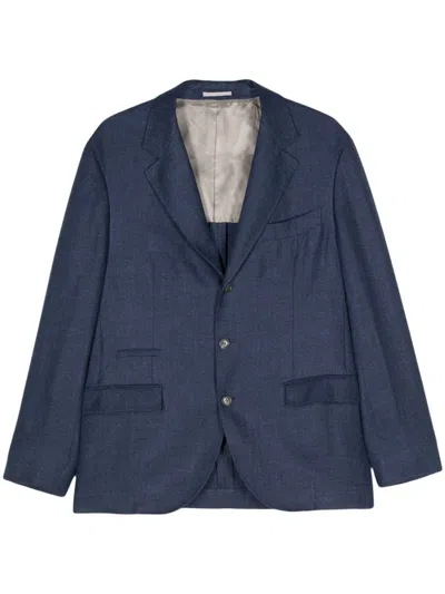Brunello Cucinelli Single-breasted Linen Blend Blazer In Blue