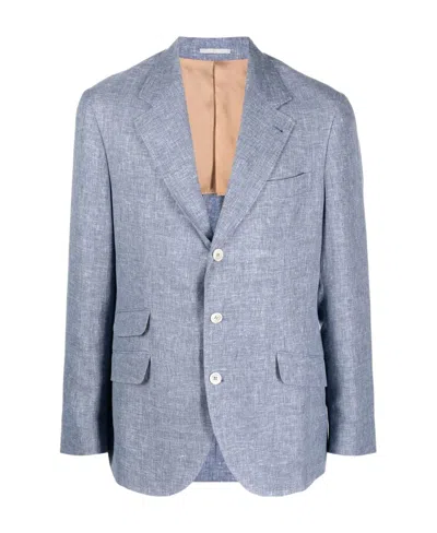 Brunello Cucinelli Single-breasted Linen-blend Blazer In Blue