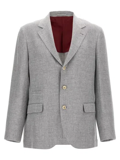 BRUNELLO CUCINELLI BRUNELLO CUCINELLI SINGLE-BREASTED LINEN BLEND BLAZER