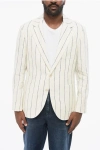 Brunello Cucinelli Single-breasted Linen Blend Blazer With Pinstriped Pattern
