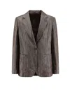 Brunello Cucinelli Women Single-breasted Lurex Fabric Blazer In Brown
