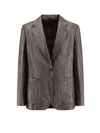 Brunello Cucinelli Single-breasted Lurex Fabric Blazer In Brown