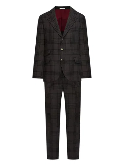 Brunello Cucinelli Single-breasted Plaid Suit In Brown