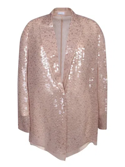 Brunello Cucinelli Single Breasted Sequin Jacket In Gold