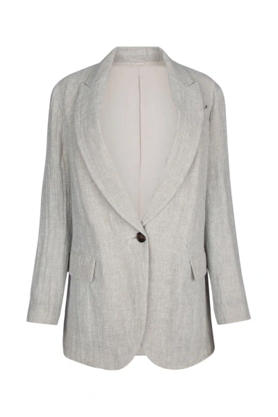 Brunello Cucinelli Single Breasted Sleeved Blazer In Grey