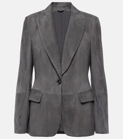 Brunello Cucinelli Blazer Aus Veloursleder In Grau