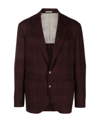 Brunello Cucinelli Single-breasted Tartan Frieze Blazer In Brown