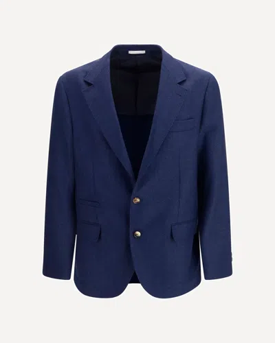 Brunello Cucinelli Single Breasted Wool Blazer In Blue