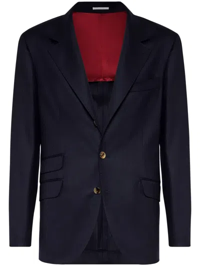 Brunello Cucinelli Single Breasted Jacket With Notch Lapel And Pockets In Blue