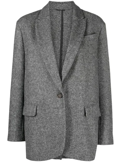 Brunello Cucinelli Single-breasted Wool Blazer In Grey