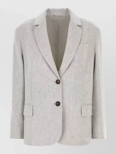Brunello Cucinelli Single Breasted Wool Blazer Notch Lapel In White