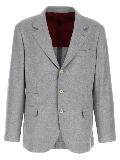 Brunello Cucinelli Grey Wool Three Buttons Blazers