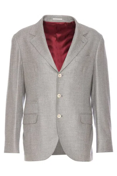 Brunello Cucinelli Wool And Cashmere-blend Suit Jacket In Gray