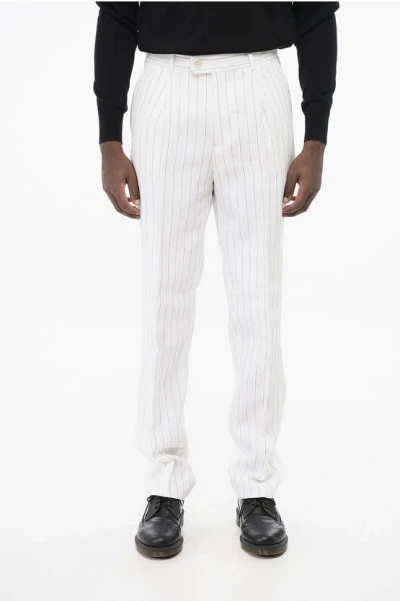 Brunello Cucinelli Single-pleated Linen Pants With Hidden Closure In White