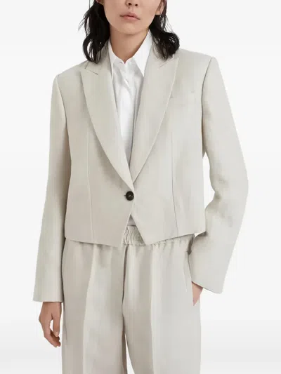 Brunello Cucinelli Single-breasted Cropped Blazer In White