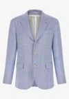 Brunello Cucinelli Linen And Wool Chevron Blazer Light Blue In Blue