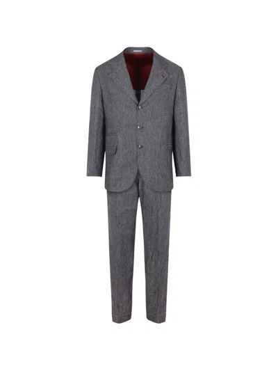 Brunello Cucinelli Single-breasted Linen Suit In Multi