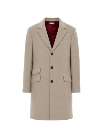 Brunello Cucinelli Single-breasted Notched-lapel Coat In Neutral