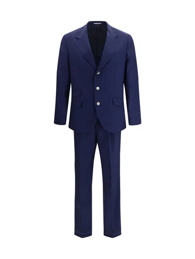 Brunello Cucinelli Men Single-breasted Suit With Peak Lapels In Blue