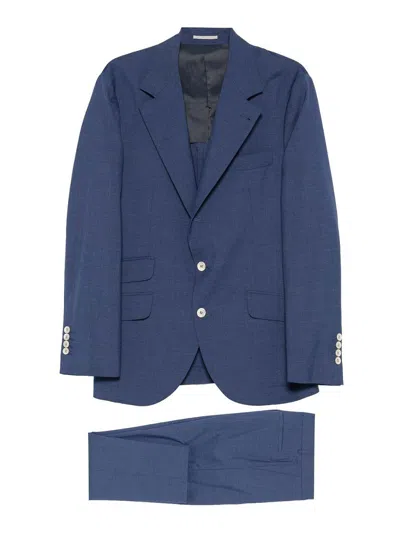 Brunello Cucinelli Single-breasted Suit With Peak Lapels In Blue