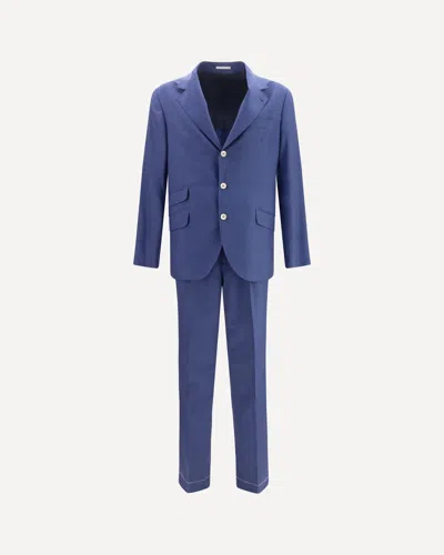 Brunello Cucinelli Single-breasted Suit With Peak Lapels In Blue