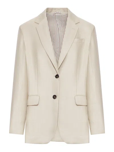 Brunello Cucinelli Single-breasted Tailored Linen Jacket In Nude