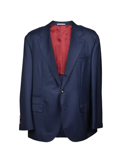 Brunello Cucinelli Single-breasted Wool Suit Jacket In Blue