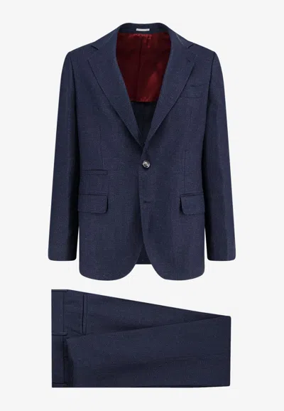 Brunello Cucinelli Single-breasted Wool-blend Suit In Blue