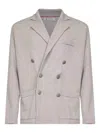Brunello Cucinelli Beige Cashmere Knit Blazer-style Cardigan In Silver