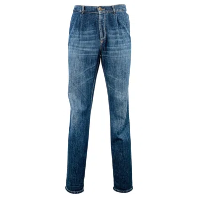 Pre-owned Brunello Cucinelli Size 35 Indigo Contrast Stitch Denim Straight Jeans In Blue