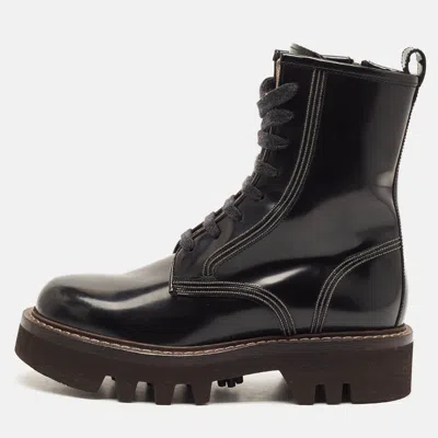Pre-owned Brunello Cucinelli Size 37 Black Leather Combat Boots