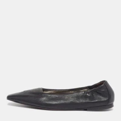 Pre-owned Brunello Cucinelli Size 37 Black Leather Embellishment Ballet Flats