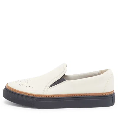 Pre-owned Brunello Cucinelli Size 37 Cream Leather Slip On Sneakers In White