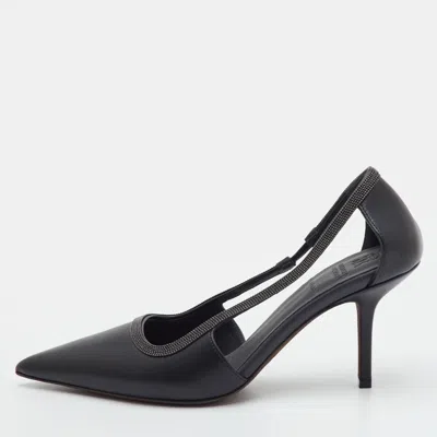 Pre-owned Brunello Cucinelli Size 39 Black Leather Pointed Toe Pumps