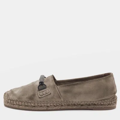 Pre-owned Brunello Cucinelli Size 39 Grey Suede Slip On Espadrille Flats