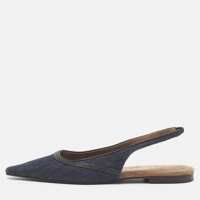 Pre-owned Brunello Cucinelli Size 40 Blue Denim Slingback Flats