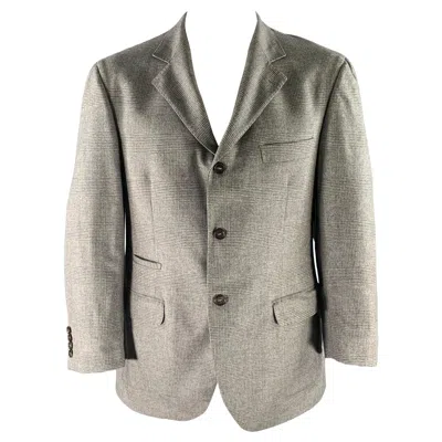 Pre-owned Brunello Cucinelli Size 46 Grey Glen Check Wool Cashmere Sport Coat In Gray