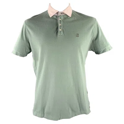 Pre-owned Brunello Cucinelli Size L Green White Color Block Cotton Polo