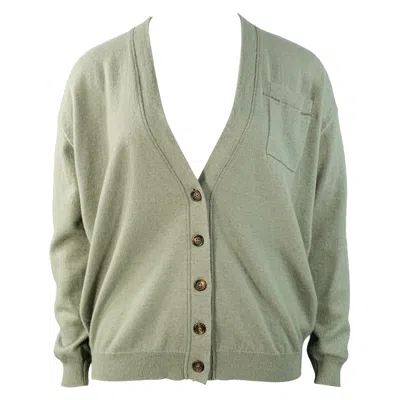 Pre-owned Brunello Cucinelli Size L Sage Green Cashmere Monili Beaded One Pocket V-neck Cardigan