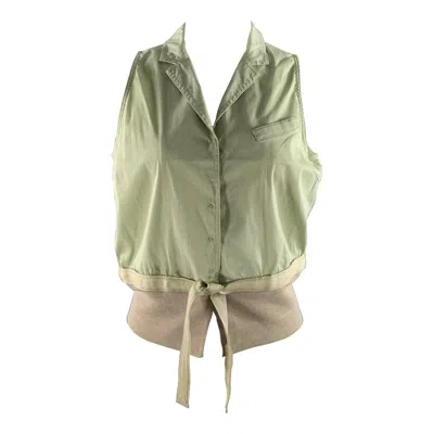 Pre-owned Brunello Cucinelli Size S Tan Mint Cotton Polyamide Sleeveless Casual Top In Brown
