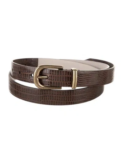Pre-owned Brunello Cucinelli Skinny Embossed Leather Belt W/ Tags In Brown