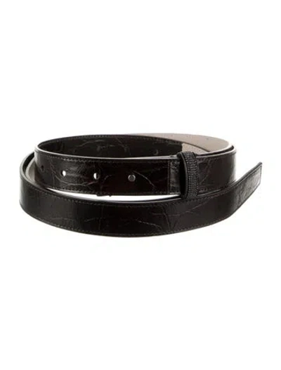Pre-owned Brunello Cucinelli Skinny Embossed Leather Waist Belt W/ Tags In Brown